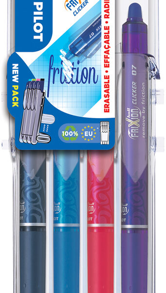 PILOT rollerball FRIXION BALL CLICKER 07, 0,35 mm, Set2Go, 4 stuks in etui