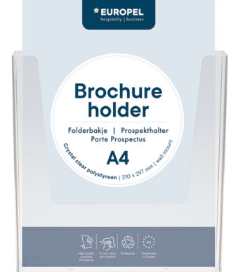 EUROPEL wand-brochurehouder, A4 staand, 1 vak, glashelder