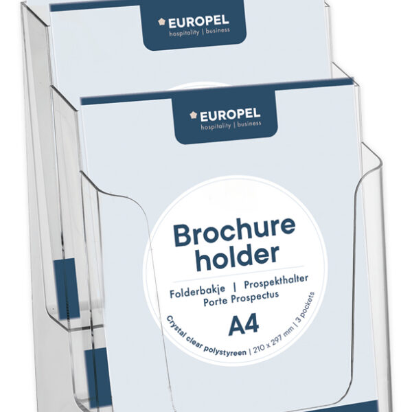 EUROPEL tafel-brochurehouder, A4 staand, 3 vakken, glashelder