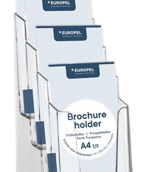 EUROPEL tafel-brochurehouder, 1/3 DIN A4, 4 vakken, glashelder