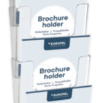 EUROPEL wand-brochurehouder, A4 staand, 4 vakken, glashelder