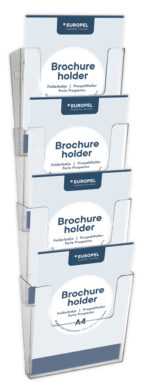EUROPEL wand-brochurehouder, A4 staand, 4 vakken, glashelder