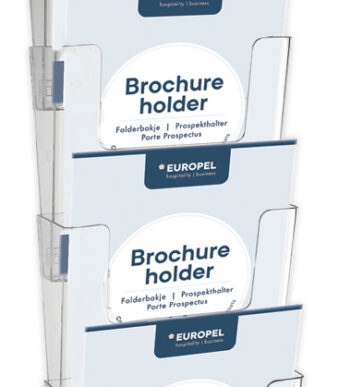 EUROPEL wand-brochurehouder, A4 staand, 4 vakken, glashelder