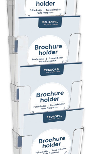 EUROPEL wand-brochurehouder, A4 staand, 4 vakken, glashelder