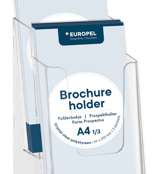 EUROPEL tafel-brochurehouder, 1/3 DIN A4, 2 vakken, glashelder