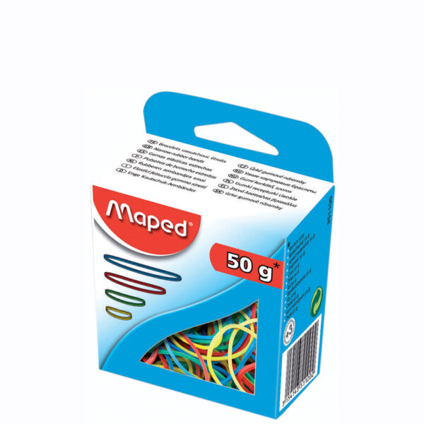 Maped elastieken in doos, 50 g, assorti in kleur en maat
