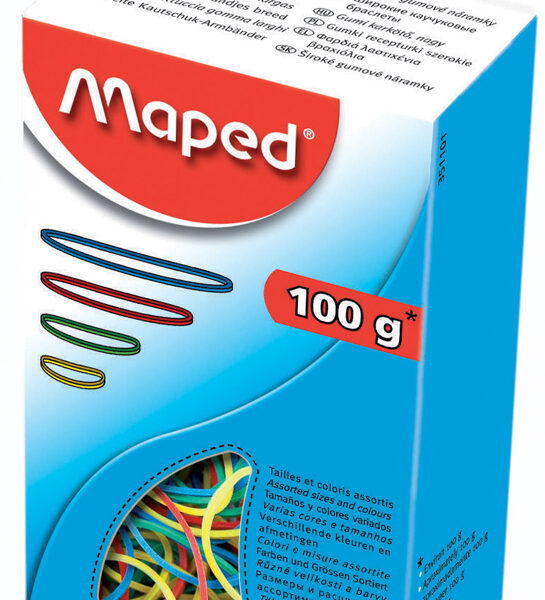 Maped elastieken in doos, 100 g, assorti in kleur en maat