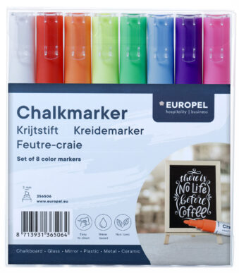 EUROPEL krijtmarker 3 mm, 8 stuks in etui, kleuren assorti