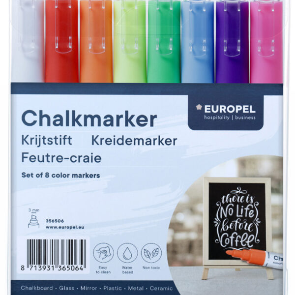 EUROPEL krijtmarker 3 mm, 8 stuks in etui, kleuren assorti