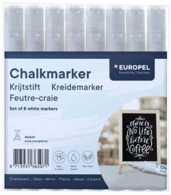 EUROPEL krijtmarker 3 mm, 8 stuks in etui, wit