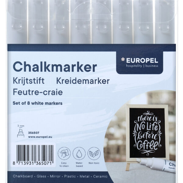 EUROPEL krijtmarker 3 mm, 8 stuks in etui, wit