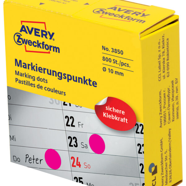AVERY markeringspunten, rond 10 mm, magenta, op rol, permanent