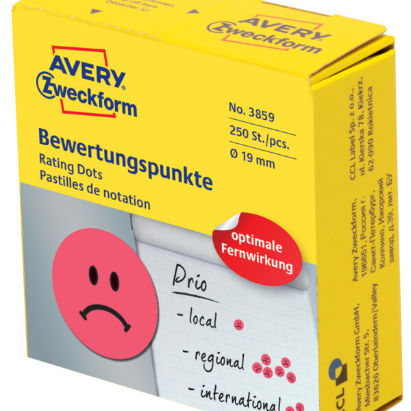 AVERY markeringspunten, Gezicht negatief, rond 19 mm, rood, permanent