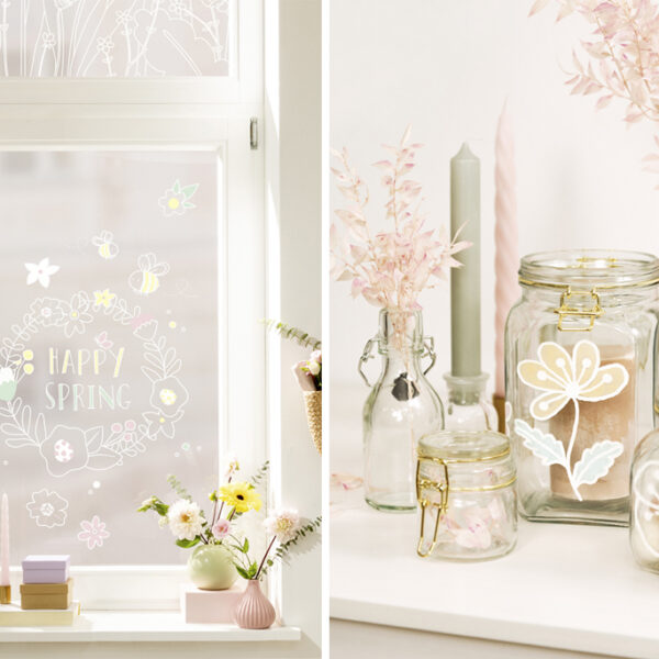 Raamstickersvormen 'BLOOM & GROW', inclusief krijt.