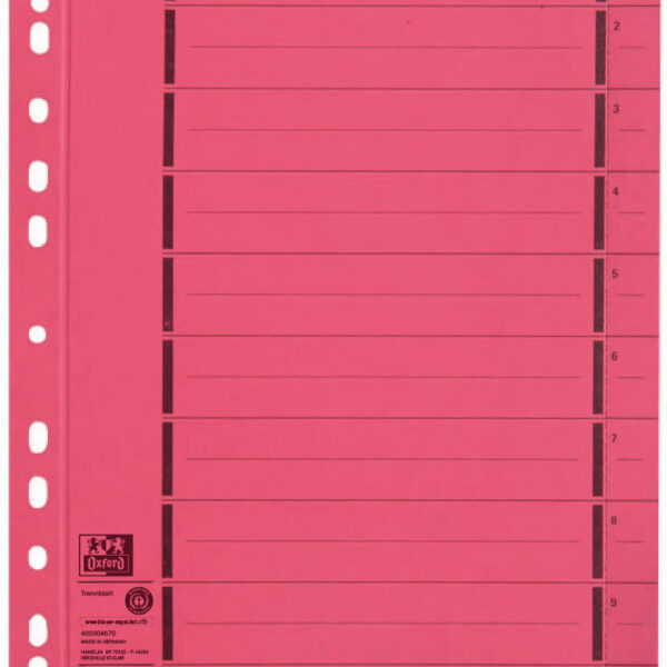 ELBA scheidingsbladen met perforatie, DIN A4 overbreed, rood