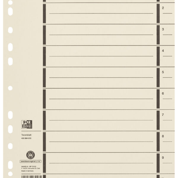 ELBA scheidingsbladen met perforatie, DIN A4 overbreed, chamois