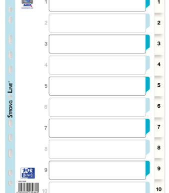 Oxford kunststof tabbladen, cijfers, DIN A4, wit, 10-delig