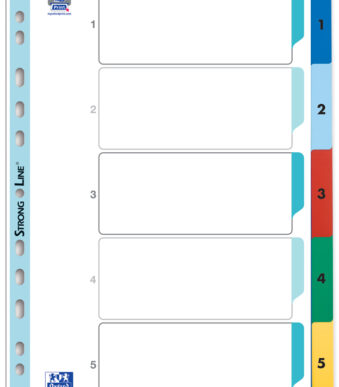 Oxford kunststof tabbladen, cijfers, DIN A4, gekleurd, 5-delig