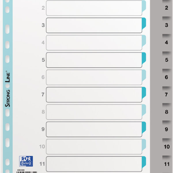 Oxford kunststof tabbladen, cijfers, A4, grijs, 12-delig, overbreed