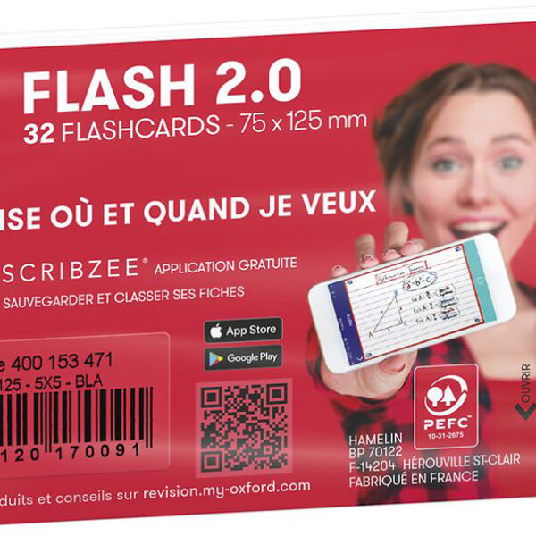 Oxford systeemkaarten Flash 2.0, 75 x 125 mm, wit, geruit, 250 g/m2