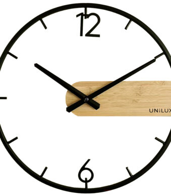 UNiLUX quarz wandklok CIRCLE, zwart / bamboe