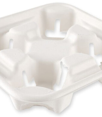 Natuurlijke bekerenhouder viervaks, van suikerriet, wit.