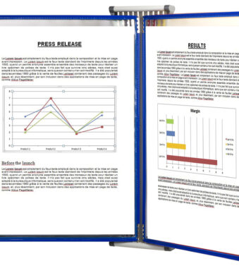 Metalen wandsysteem voor tentoonstellen van documenten formaat A4