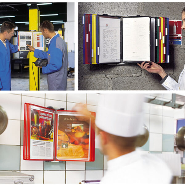 Metalen wandsysteem voor tentoonstellen van documenten formaat A4