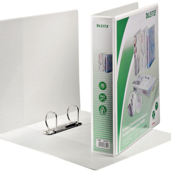 LEITZ presentatie-ringband, A4 extra breed, wit, rug 63 mm, 2-D-rings mechaniek