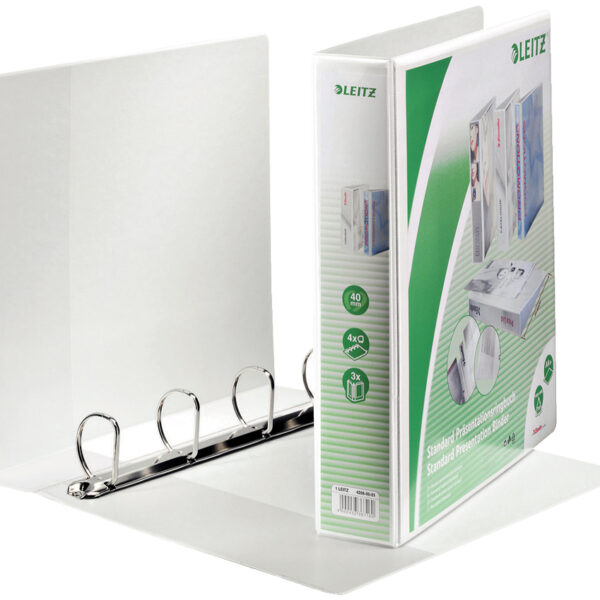 LEITZ presentatie-ringband, A4 extra breed, wit,rug 63 mm, 4-D-rings mechaniek