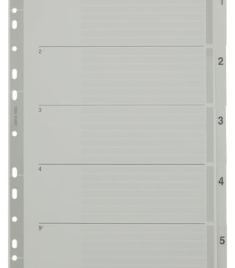 LEITZ Mylarkartonnen tabbladen, cijfers, A4, 1-5, 5-delig, grijs