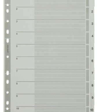 LEITZ Mylarkartonnen tabbladen, cijfers, A4, 1-10, 10-delig,grijs