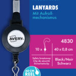 AVERY textiellint/keycord met oprolmechanisme, zwart