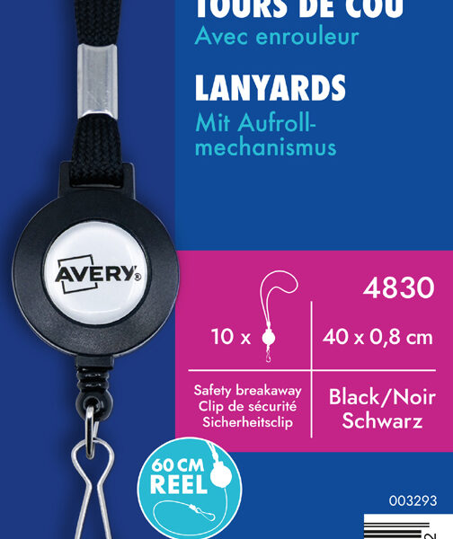 AVERY textiellint/keycord met oprolmechanisme, zwart