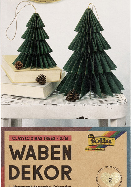 Honingraatwanddecoratie Klassieke Kerstbomen, set van 2, maten klein/middel