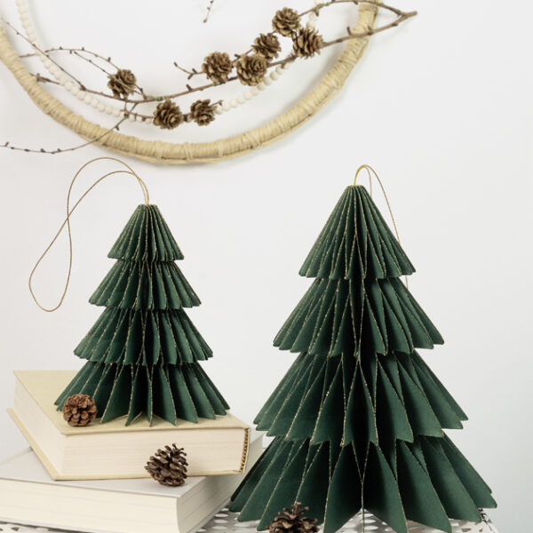 Honingraatwanddecoratie Klassieke Kerstbomen, set van 2, maten klein/middel