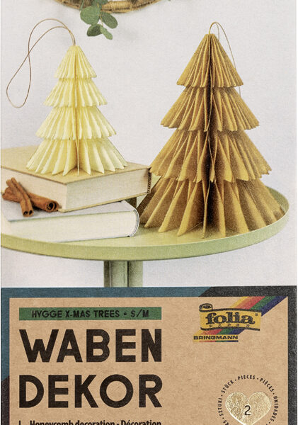 Honingraatdecoratie hygge kerstbomen, set van 2, maten klein/middel.