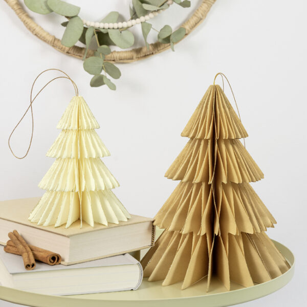 Honingraatdecoratie hygge kerstbomen, set van 2, maten klein/middel.