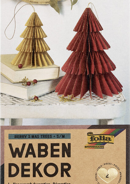 Folie bijenwasdecoratiestuks Kerstboomvorm, set van 2, maten klein/middel