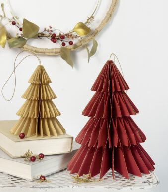 Folie bijenwasdecoratiestuks Kerstboomvorm, set van 2, maten klein/middel