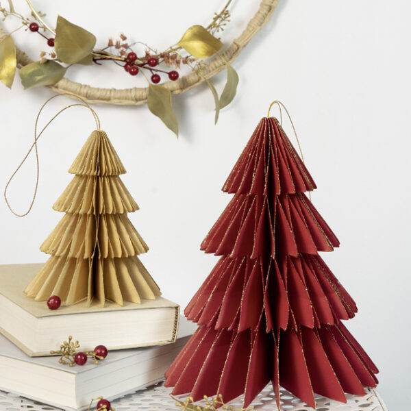 Folie bijenwasdecoratiestuks Kerstboomvorm, set van 2, maten klein/middel