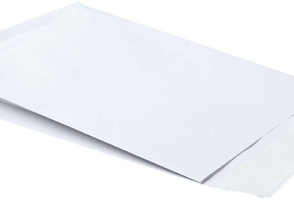 GPV akte-envelop met zijvouw en blokbodempen 24, 26 x 33 x 3 cm, zonder venster, zelfklevend, wit, 2