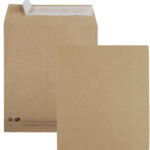 GPV akte-envelop met zijvouw en blokbodem 24, 26 x 33 x 3 cm, zonder venster, zelfklevend, bruin, 25