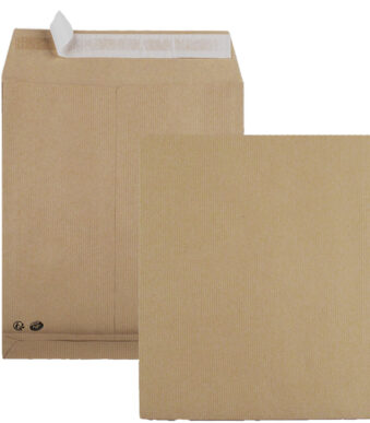 GPV akte-envelop met zijvouw en blokbodem 24, 26 x 33 x 3 cm, zonder venster, zelfklevend, bruin, 25