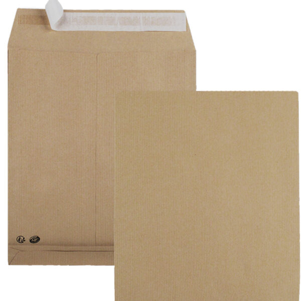 GPV akte-envelop met zijvouw en blokbodem 24, 26 x 33 x 3 cm, zonder venster, zelfklevend, bruin, 25
