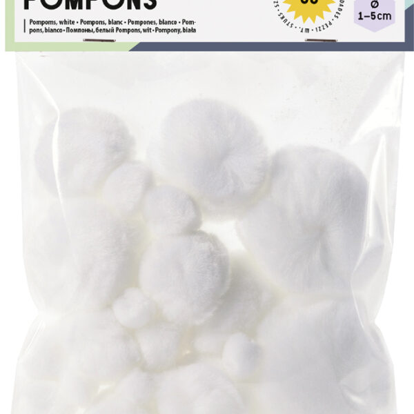 Witte pomponnen, 30 stuks