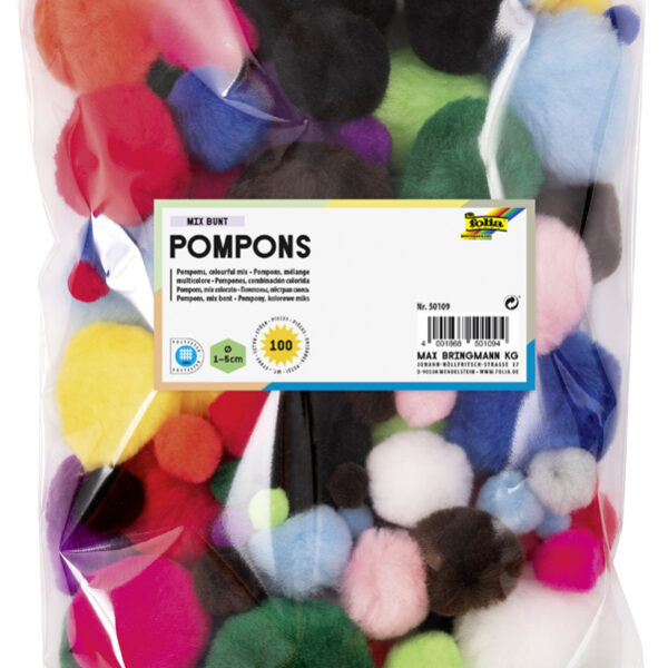 Pom poms, 100 stuks, gemengde formaten en kleuren