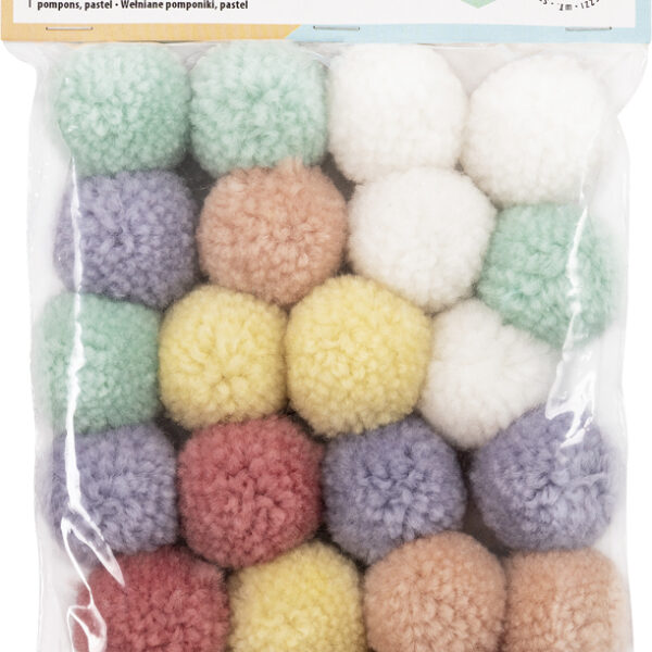 Viltwolpompons pastel gemixt 24 stuks