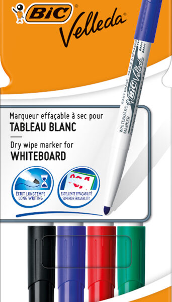 BIC Whiteboardmarker Velleda 1741, ronde punt, 1,4 mm, 4 in etui