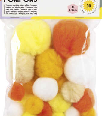 Pom poms, 30 stuks, tintmix geel.